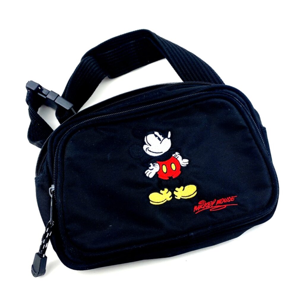 Vintage Walt Disney World Mickey Mouse Hipsake Black Embroidered Fanny Pack Zip